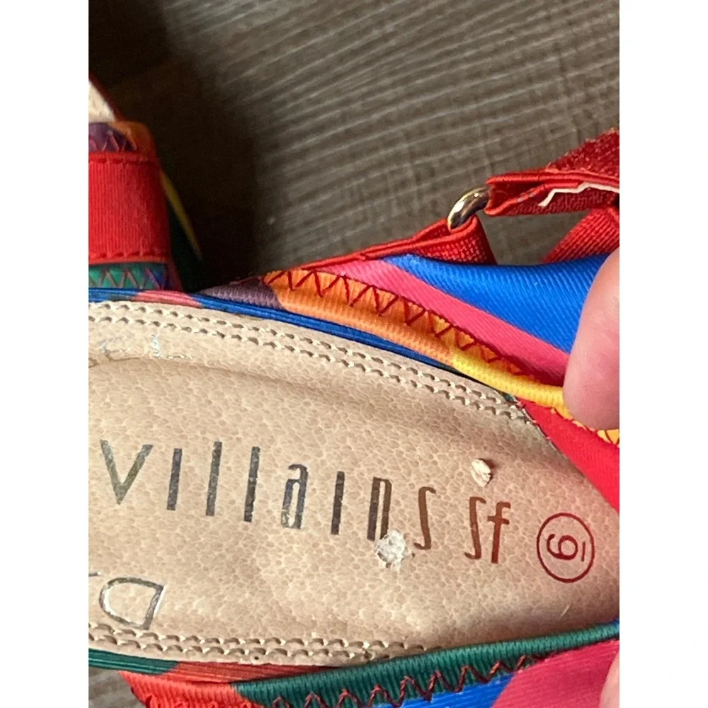 David Engel Villains Rainbow Heels Platform Ankle Strap Colorful Cross Dress Y2K